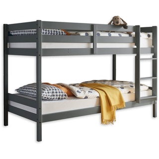 Stella Trading MORITZ Modernes Hochbett mit Leiter & zwei Liegeflächen 90 x 200 cm - Platzsparendes Kinder Etagenbett aus massiver Kiefer, Grau - 97 x 140 x 207 cm (B/H/T)