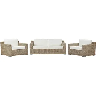 BELIANI Lounge 4er Set Hellbraun Rattanoptik Dekorativ Praktisch Klassisch mi schwarze Untergestell Modern - Beige, Weiß