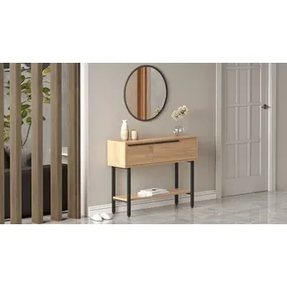 Skye Decor, Hochwertiger Sideboard mit Spiegel, Walnuss, 100 x 76 x 29,5 cm | 100% melaminbeschichtete Spanplatte, 18 mm dick | Metallbeine, moderner industrieller Stil. - Braun