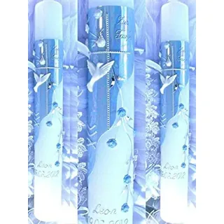 kerzenzauber-lusine Taufkerze Kommunionkerze 400/40 mm Hellblau-silber Baptism VT-27 inkl. Zubehör für selbstbeschriften