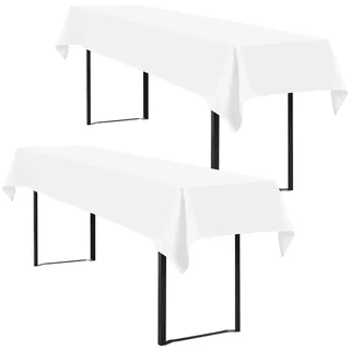 YMHPRIDE 2 Stück Biertisch Tischdecke,für 50-70 cm Tischbreite,Biertisch Biertischhussen Bierzeltgarnitur Rechteckige Tischdecken Waschbar 100x260cm für Gartenbankett-Gartenmöbel.(weißen)