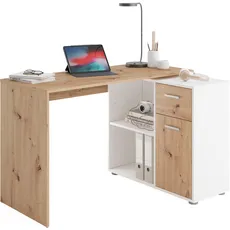 FMD Eckschreibtisch »AUGSBURG«, Schreibtisch / Sideboard mit Stauraum, drehbar, Breite 117/148 cm, weiß