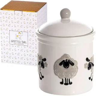 SPOTTED DOG GIFT COMPANY Keksdose Keramik mit Deckel Luftdicht - Vorratsdose, vielseitig Vorratsbehälter Aufbewahrungdose für Mehl Kaffee Tee Leckerli Zucker, Schaf Motiv Deko, Schaf Geschenk (Weiß)