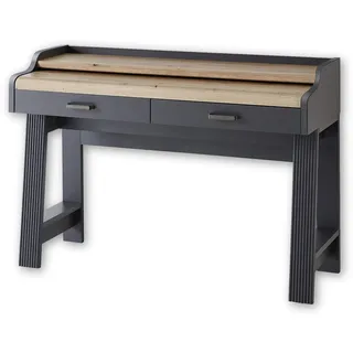 Stella Trading JASMIN Sekretär Schreibtisch in Graphit, Artisan Eiche Optik - Bürotisch mit Schubladen und ausziehbarer Tischplatte - Landhausstil Büromöbel Komplettset - 120 x 84 x 53 cm (B/H/T)