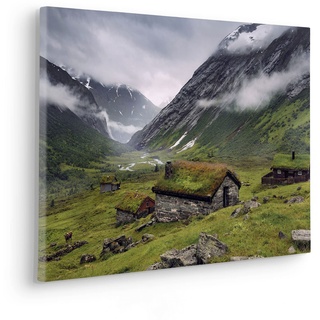 KOMAR Keilrahmenbild im Echtholzrahmen - Moody Mountains - Größe 60 x 40 cm - Bild, Leinwandbild, Landschaftsmotiv, Wohnzimmer, Schlafzimmer