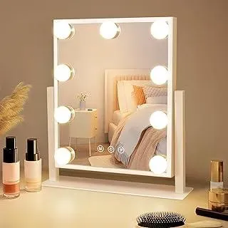 Mursche Schminkspiegel mit Beleuchtung Hollywood Spiegel - Vanity Mirror mit 9 LED Klein Kosmetikspiegel mit Licht 360° Drehung Tischspiegel 3 Modi Schminktischspiegel Touch Dimmbar