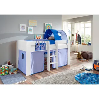 Relita Hochbett »Andi« mit Rolllattenrost, Textil-Set und Leiter, pflegel. Dekor Oberfläche, blau