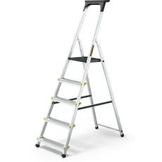 DRABEST Leiter PRO Serie Trittleiter Alu Leiter 5 Stufig Klappbar Stufenleiter mit Ablage Haushaltsleiter Belastbar bis 150 kg Stehleiter