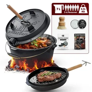 Gusskönig Eingebrannter Dutch Oven Set 7L mit Füße