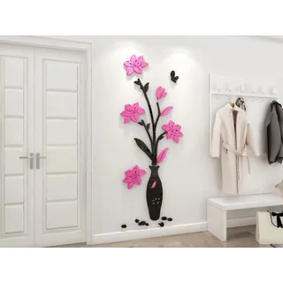 3D Blumen Wandaufkleber Vase Spiegel DIY Wandtattoo Art Bunt Wohnkultur Selbstklebende Aufkleber für Wohnzimmer Schlafzimmer Kinderzimmer Kreative Romantische Deko Flur Mural-E