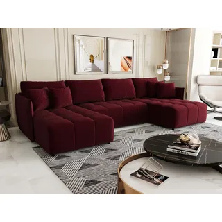 Wohnlandschaft Schlafsofa Sofa TREVISO Stoff Monolith Bordeauxrot - Rot