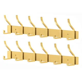 MEIJO Garderobenhaken Edelstahl Garderobenleiste Gold Hakenleiste Garderobe Kleiderhaken Wand mit 6 Haken Wandhaken garderobe für Schlafzimmer Bad Küche Kleiderständer