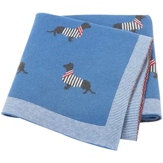 LAWKUL Babydecke 100% Baumwolle Weich Gestrickt Babydecken für Neugeborene Jungen Mädchen Dackel Wursthund 100x80cm Jean Blau
