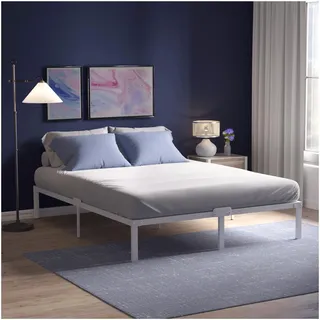 Dreamzie Metallbett 120x200 weiß mit Lattenrost - Bettgestell 120x200 mit Füßen - Höhe 41 cm - Stabil, Einfacher Aufbau, Viel Stauraum