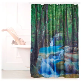 Relaxdays Duschvorhang Wasserfall, Naturmotiv-Aufdruck, Badewannenvorhang HxB 200x180 cm,