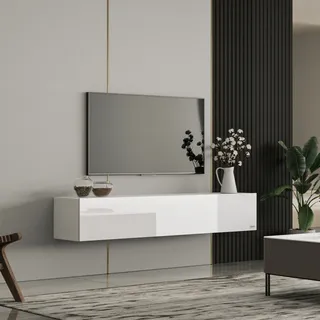 Makika TV Lowboard / Fernsehtisch - Weiß Hochglanz - Weiß