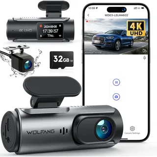 WOLFANG Dashcam Auto Vorne Hinten 4K WiFi mit 32GB SD Karte