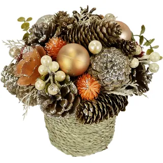 Weihnachtsdeko Natur Tischdeko Weihnachten mit Zapfen, Trockenblumen, Eukalyptus & Kugeln im Kordeltopf – festliches Adventsarrangement, winterliche Naturdekoration, Geschenkidee Weihnachten, 18x20 cm