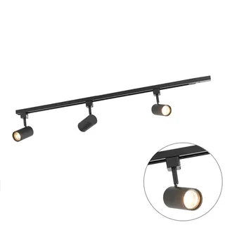 Qazqa Modern Schienensystem Lampen Komplettset, Schienenbeleuchtung, Deckenstrahler, Deckenspot - Iconic Jeana - Schwarz, 3-flammig, 100cm, Ideal als Küche lampe und