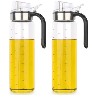 hotder Öl Flaschen Essig Flasche 500ml 2er Pack, Olivenöl Ölspender aus Glas, Behälter mit klarer Skala, Dispenser Essigspender für Öl, BBQ, kochen