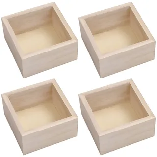 BELLE VOUS Holz Aufbewahrungsbox Quadratisch Unbehandelte Holzkisten (4 Stk) - 9,5x9,5x5cm Rustikale Kisten aus Naturholz Aufbewahrungskiste Box Holzbox für Zuhause, Deko, Sammler, Pflanzen, Basteln