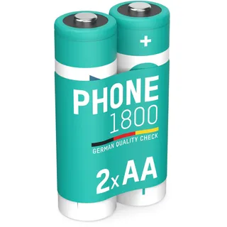 ANSMANN Telefon Akku Mignon AA LR06, 2 Stück, 1600 mAh 1,2V NI-MH, wiederaufladbar, ideal für DECT Phone, Schnurlostelefon, Babyphone, Ersatzakku