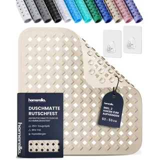 homerella Duschmatte rutschfest 53x53cm Antirutschmatte Dusche inkl 2 Haken | Antibakteriell, 100% BPA Frei & schimmelresistent - Rutschfeste Duschwanneneinlage Duscheinlage rutschfest maschinenwaschbar