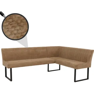 Mendler Eckbank HWC-O82, Esszimmerbank Bank, (310g/m2) Chenille Stoff/Textil Metall 210x159cm ~ hell