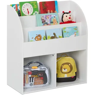 Relaxdays Bücherregal Kinder, HBT: 78,5 x 72 x 33,5 cm, 5 offene Fächer für Bücher, Kinderbücherregal, Kinderregal, weiß