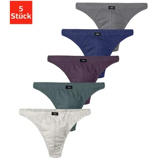 String H.I.S "Herren Unterhose", Herren, Gr. 3, 5 Stk., bunt (grau, meliert, blau, grün, aubergine, blau, anthrazit), Jersey, Obermaterial: 95% Baumwolle, 5% Elasthan, unifarben, körpernah, Unterhosen String, in Baumwollstretch-Qualität, Topseller