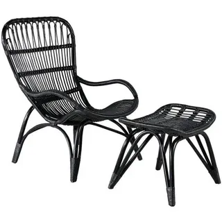 Gardenson Loungesessel , Schwarz , Holz , Rattan , 65x98x76 cm , Gartenmöbel, Loungemöbel, Lounge-Serien