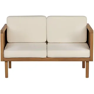 Beliani Gartensofa 2-Sitzer Akazienholz hellbraun Auflagen creme Baratti , Hellbraun, Weiß , Holz , 122x76x65 cm , Gartenmöbel, Loungemöbel, Gartensofas & Loungesofas