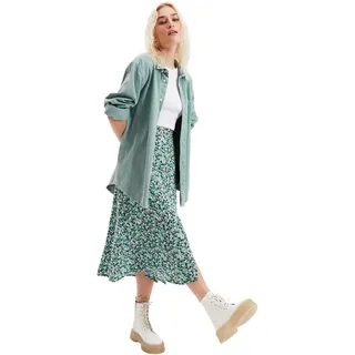TRENDYOL Damen Fliesenblumenmuster Tipp Detaillierter Rock Skirt, Grün, 36 EU