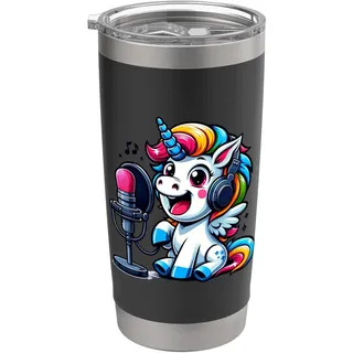 Bloggerin Unicorn mit Mikrofon Podcast Influencer Einhorn Doppelwandiger Edelstahl-Thermobecher
