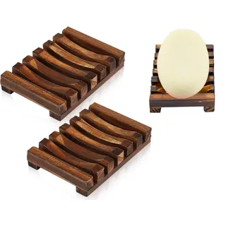 Lhbwhiz 2 Stück Natürliche hölzerne Bambus Seifenschale Holz, Seifenschale Holz Dusche, Retro Badezimmerregale aus Holz, für Bad Waschbecken Deck