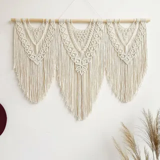 Hibisaws Makramee 110cm (W) x 82cm (H) Wandteppich Boho, Große, Handgewebt, Schlafzimmer Wanddeko ,Balkon Dekoration Wand, Wanddekoration, Geschenk für Frauen