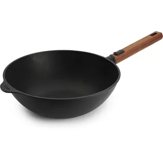WOLL Eco Logic QXR Wok- und Rührpfanne und Rührpfanne - Induktiv -, Ø 30 cm, 10 cm hoch, mit abnehmbarem nachhaltigem Holzstiel - Geeignet für alle Herdarten, PFAS-frei, Antihaft-Versiegelung