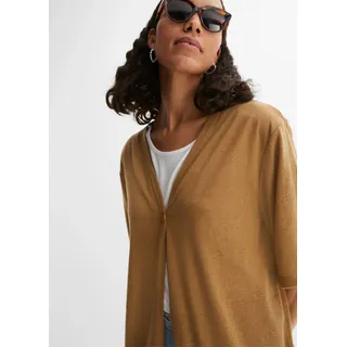 bonprix Strickmantel Halbarm-Ärmel, offenes Design mit 1-Knopfverschluss, in Leinenoptik, beige