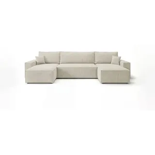 cornero Eckcouch Cord U-Form 3-Sitzer Weiß