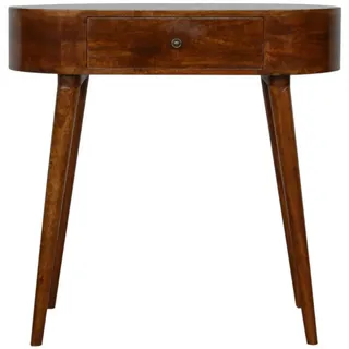 Artisan Furniture Konsolentisch im Kastanienholz-Finish aus MassivholZ, 1 Schublade, Nordische Beine , Braun , Metall , Echtholz,Mangoholz , Holz Optik , Oval , 80x78x40 cm , FSC 100%, Handmade in India , Wohnzimmer, Wohnzimmertische, Konsolentische