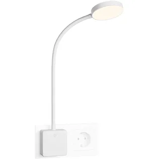 ENUOTEK Weiß LED Steckdosenlampe Steckerleuchte, 4W 350Lm LED Wand Leselampe Bett Schwanenhals Dimmbar mit Touch Schalter für Schlafzimmer Lampe, 3 Farbtemperatureinstellbar 4000K-3000K-5000K