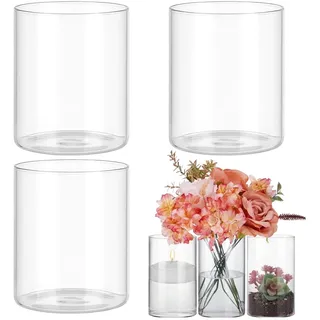 3 Stück Glasvase - 8.5*15 cm Kerzengläser, Cylinder Borosilikat Glaszylinder Kerzengläser Glaszylinder für Kerzen, Vasen Klein Durchsichtige Glasvase Zylinder für Blumen Kerzen Kieselsteine Muscheln