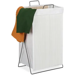 Relaxdays Wäschekorb , Weiß , Holz, Textil, Metall , 38x61x22 cm , Haushalt & Reinigung, Wäschepflege, Wäschekörbe & Wäschetonnen