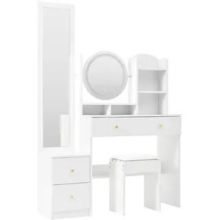 Urban Meuble Schminktisch mit Hocker Weiß 109/36/164 Cm , Holzwerkstoff, Glas , Rechteckig , 36x164x109 cm , Schlafzimmer, Schminktische