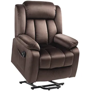 Homcom Fernsehsessel mit Aufstehhilfe Elektrisch Relaxsessel mit Liegefunktion, Vibrationsmassage, Heizfunktion, TV-Sessel mit Taschenfederkern, Seitentasche Fernbedienung Braun
