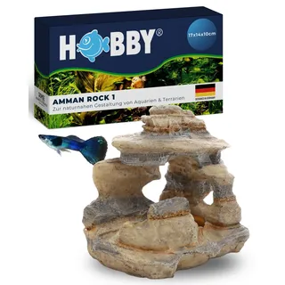 HOBBY Aquaristik Amman Rock 1 I 17 x 13 x 12 cm I künstlicher Stein für Aquarien I Aquarium Deko I naturgetreue Dekoration für Aquarien und Terrarien I Nachbildung natürlicher Felsen