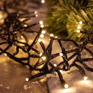 hellum LED Lichterkette außen Cluster warmweiß, Timer, Funktionen & Trafo | Lichterkette außen Strom mit 144 LED, 1,14m beleuchtet, Kabel schwarz für Weihnachtsbaum, Garten, Terrasse <59lm 578461