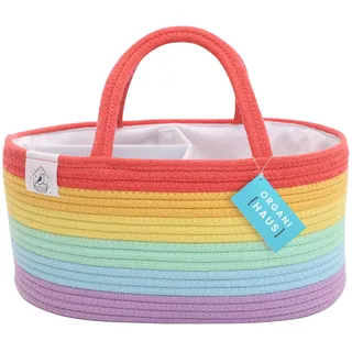 OrganiHaus Wickelkorb, Wickelorganiser, Babykorb, Windel Organizer, Windel Caddy Organizer, Windelkorb, Wickelkorb Baby, Geschenkkorb Baby, Baby Korb, Windelbox, Regenbogen