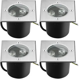 Goodia Bodenstrahler Außen Wasserdicht 4er Set 3W Led Bodeneinbaustrahler Aussen IP67 Bodenleuchten Außen Gartenbeleuchtung für Garten Balkon Auffahrt Bis zu 2000kg Warmweiß 230V AC Rechteck