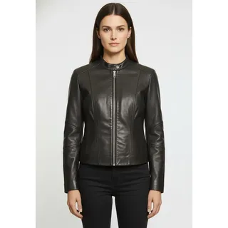 Lederjacke BOSS ORANGE "Saleste Premium Damenmode", Damen, Gr. 36, schwarz (schwarz 001), Obermaterial: 100% Lammleder, unifarben, regular fit, mit Reißverschluss, Jacken Lederjacke, aus fein genarbtem Leder
